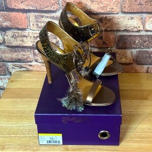 BRAND NEW Hale Bob SHAINA Bronze leather with feathers! 8.5M